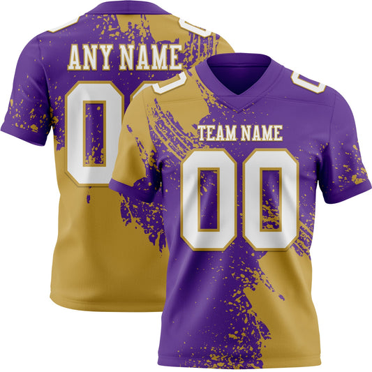 Custom Purple White-Old Gold 3D Pattern Abstract Brush Stroke Mesh Authentic Football Jersey - Sky-Custom