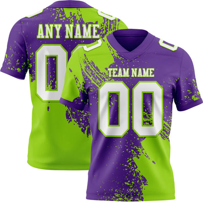 Custom Purple White-Neon Green 3D Pattern Abstract Brush Stroke Mesh Authentic Football Jersey - Sky-Custom