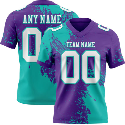 Custom Purple White-Aqua 3D Pattern Abstract Brush Stroke Mesh Authentic Football Jersey - Sky-Custom