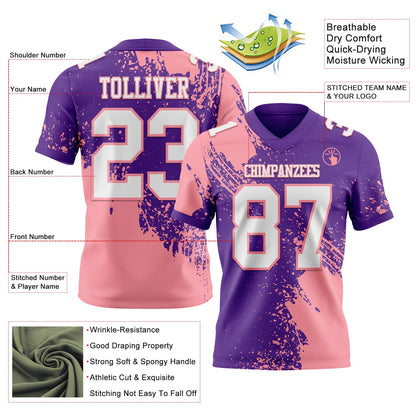 Custom Purple White-Medium Pink 3D Pattern Abstract Brush Stroke Mesh Authentic Football Jersey - Sky-Custom