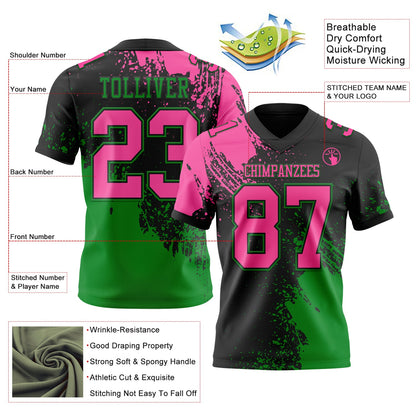 Custom Black Pink-Grass Green 3D Pattern Abstract Brush Stroke Mesh Authentic Football Jersey - Sky-Custom