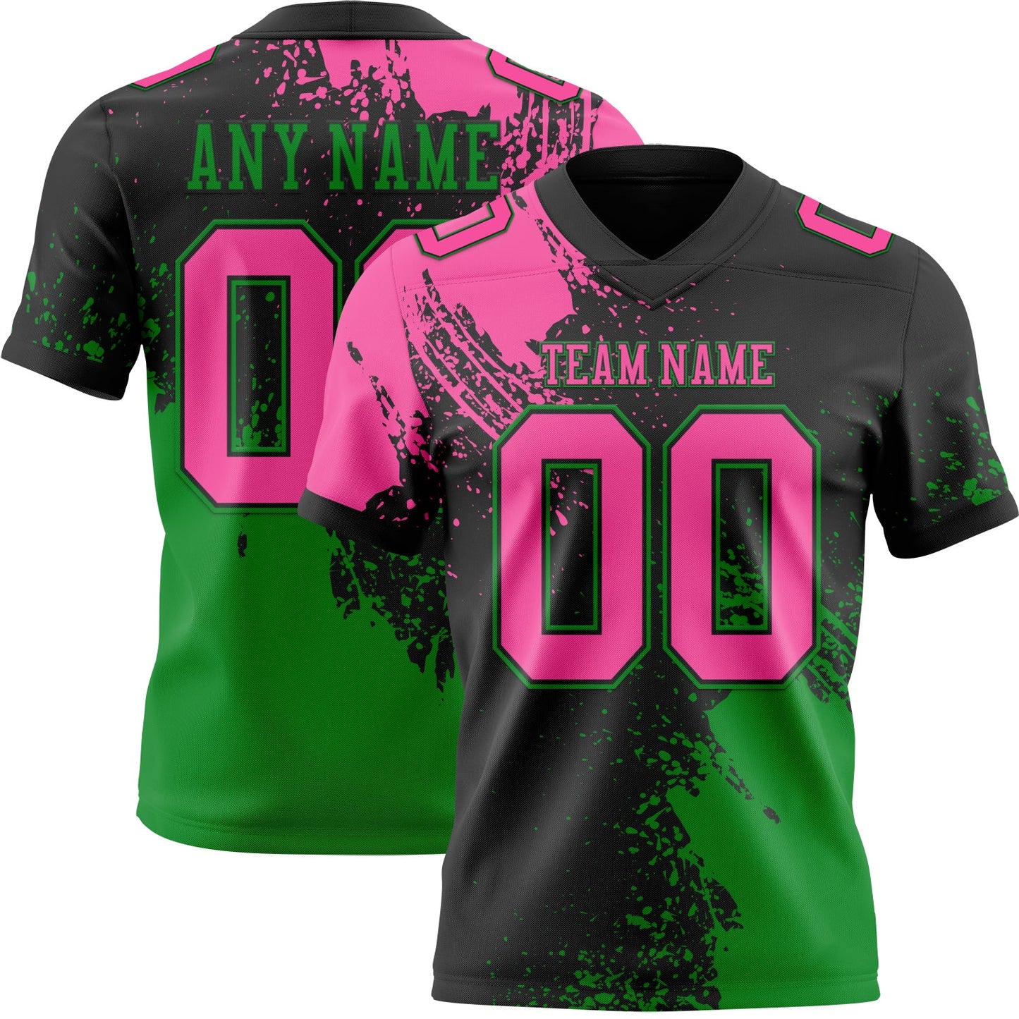 Custom Black Pink-Grass Green 3D Pattern Abstract Brush Stroke Mesh Authentic Football Jersey - Sky-Custom