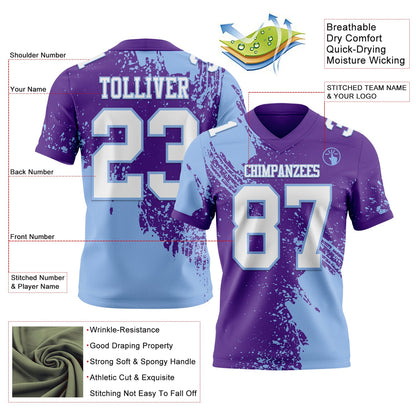 Custom Purple White-Light Blue 3D Pattern Abstract Brush Stroke Mesh Authentic Football Jersey - Sky-Custom