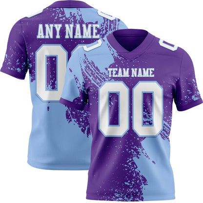 Custom Purple White-Light Blue 3D Pattern Abstract Brush Stroke Mesh Authentic Football Jersey - Sky-Custom