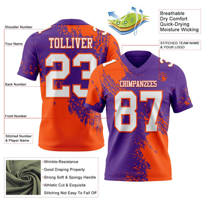 Custom Purple White-Orange 3D Pattern Abstract Brush Stroke Mesh Authentic Football Jersey - Sky-Custom