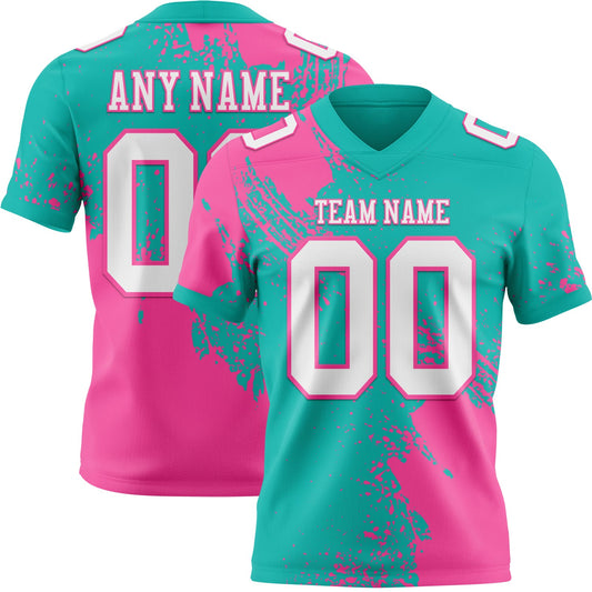 Custom Aqua White-Pink 3D Pattern Abstract Brush Stroke Mesh Authentic Football Jersey - Sky-Custom