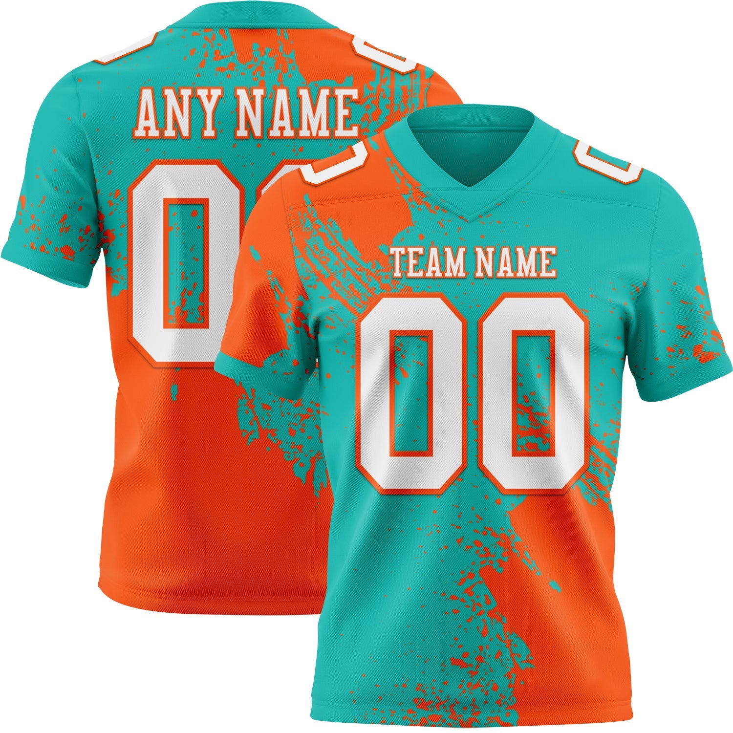 Custom Aqua White-Orange 3D Pattern Abstract Brush Stroke Mesh Authentic Football Jersey - Sky-Custom