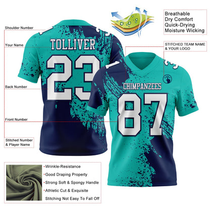 Custom Aqua White-Navy 3D Pattern Abstract Brush Stroke Mesh Authentic Football Jersey - Sky-Custom