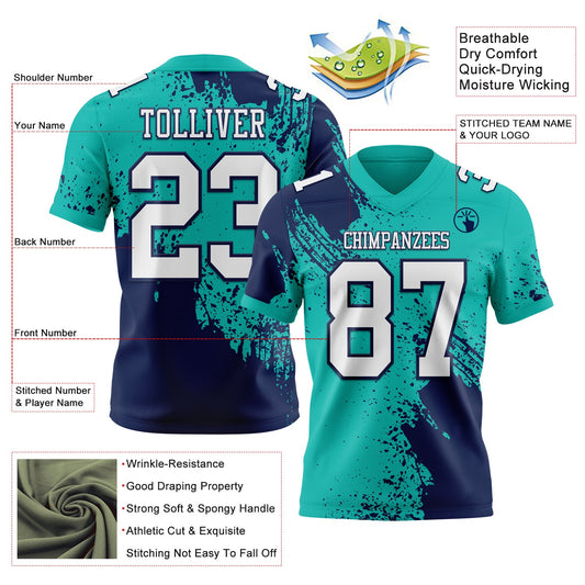 Custom Aqua White-Navy 3D Pattern Abstract Brush Stroke Mesh Authentic Football Jersey - Sky-Custom