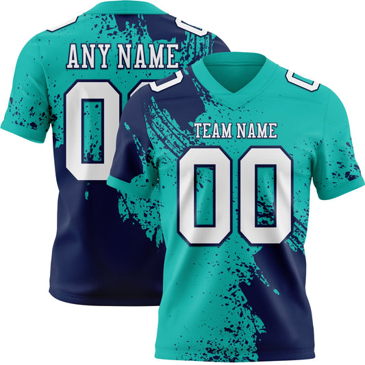 Custom Aqua White-Navy 3D Pattern Abstract Brush Stroke Mesh Authentic Football Jersey - Sky-Custom