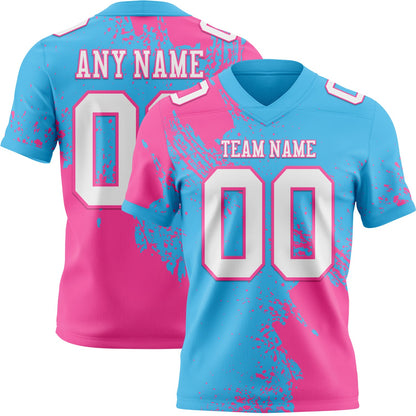 Custom Sky Blue White-Pink 3D Pattern Abstract Brush Stroke Mesh Authentic Football Jersey - Sky-Custom