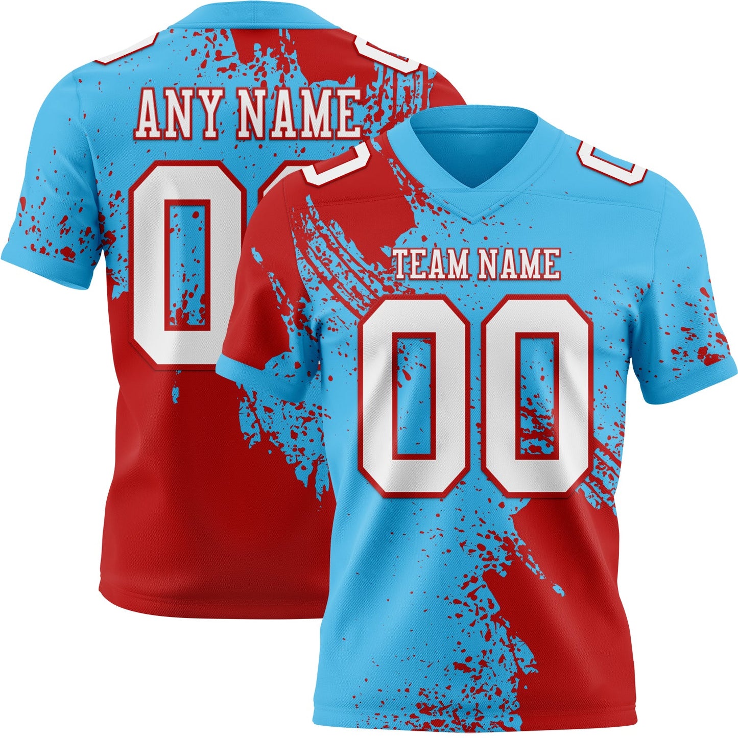 Custom Sky Blue White-Red 3D Pattern Abstract Brush Stroke Mesh Authentic Football Jersey - Sky-Custom