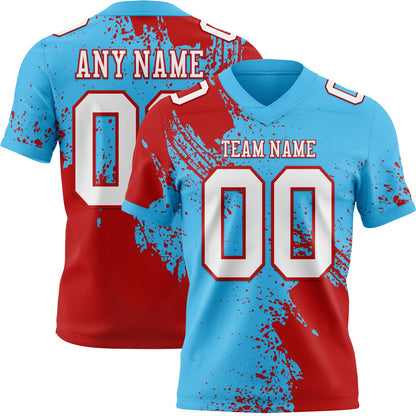 Custom Sky Blue White-Red 3D Pattern Abstract Brush Stroke Mesh Authentic Football Jersey - Sky-Custom