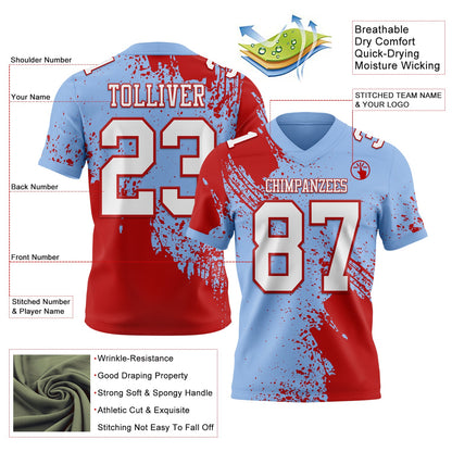 Custom Light Blue White-Red 3D Pattern Abstract Brush Stroke Mesh Authentic Football Jersey - Sky-Custom