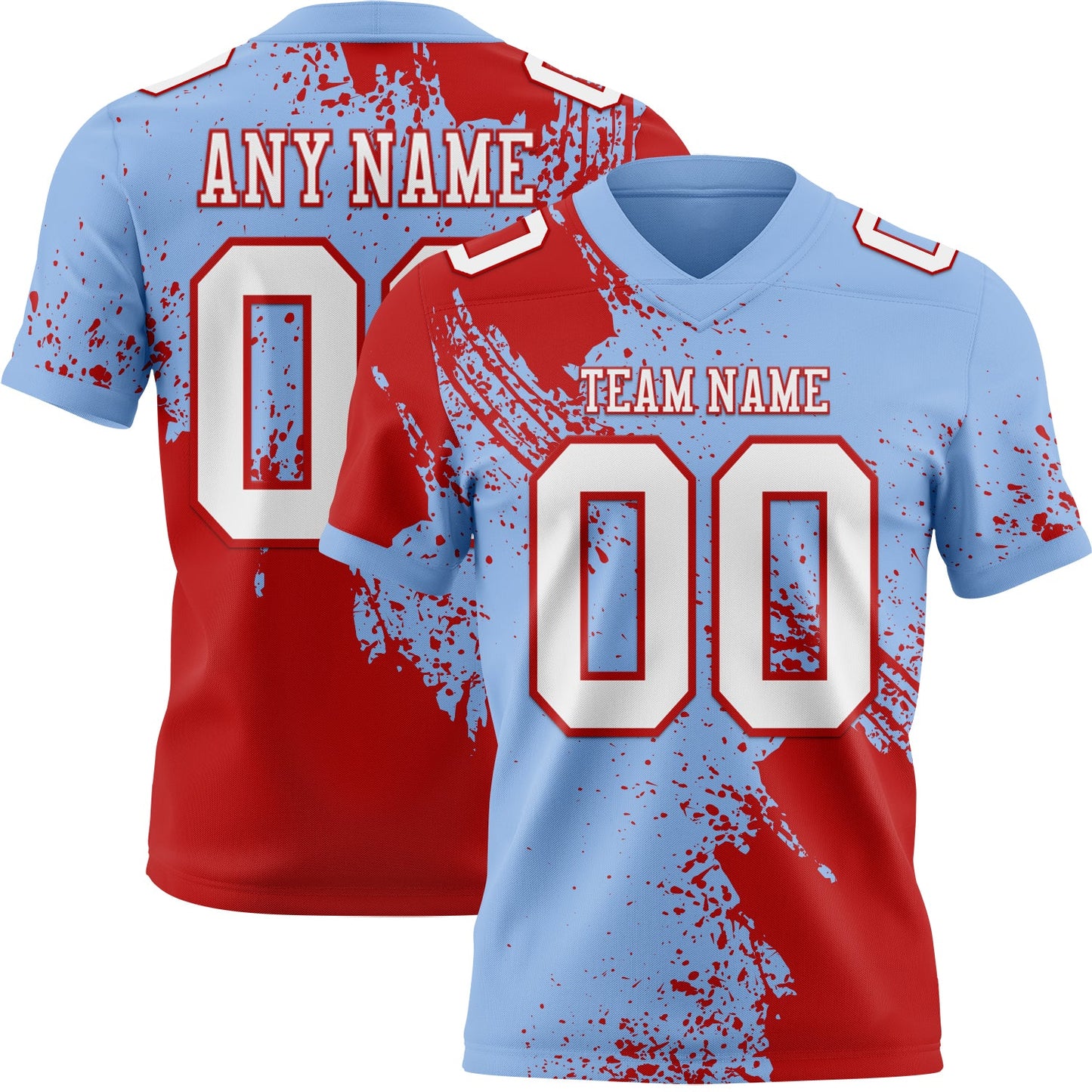 Custom Light Blue White-Red 3D Pattern Abstract Brush Stroke Mesh Authentic Football Jersey - Sky-Custom