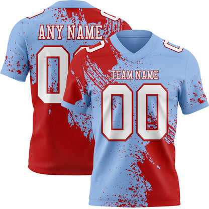 Custom Light Blue White-Red 3D Pattern Abstract Brush Stroke Mesh Authentic Football Jersey - Sky-Custom