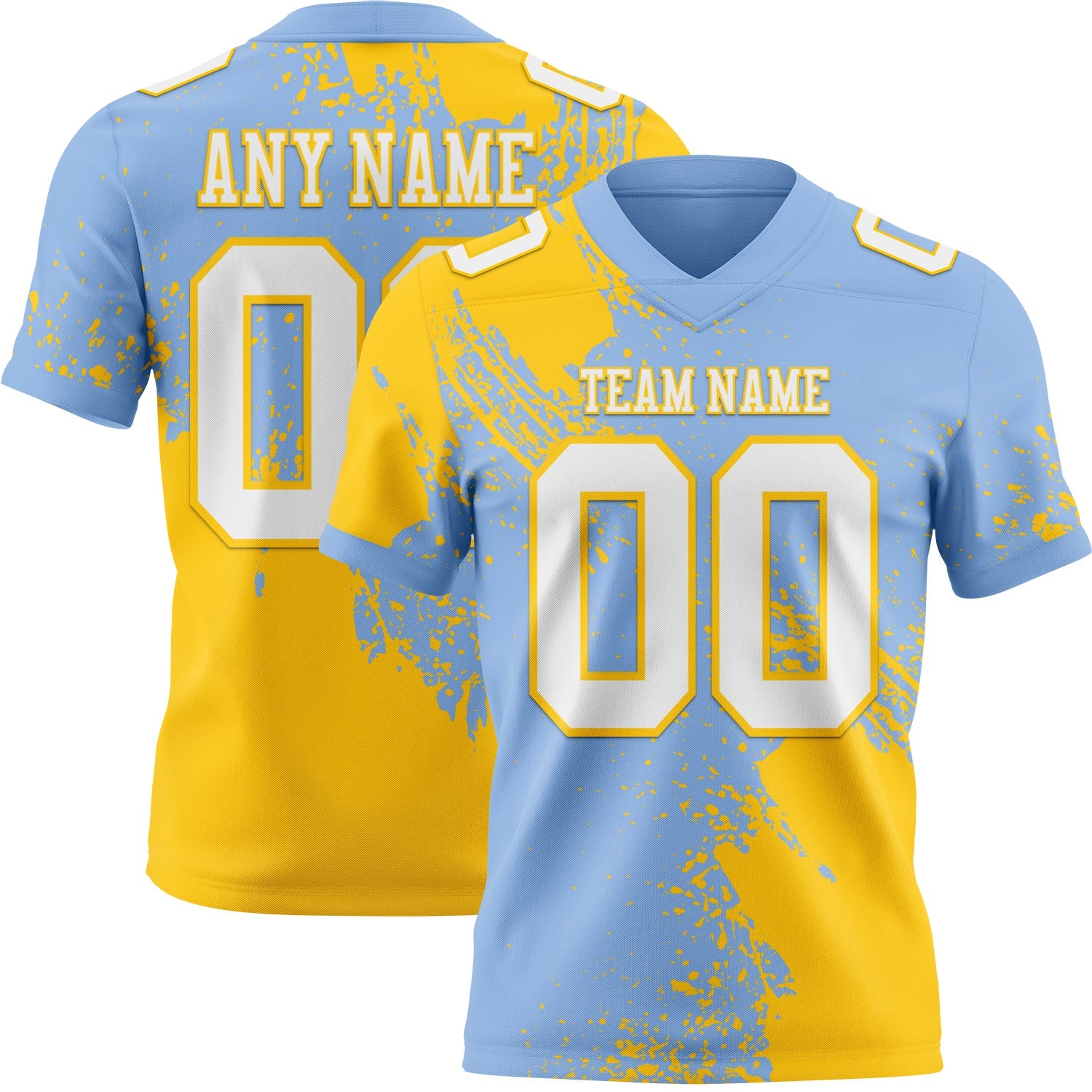 Custom Light Blue White-Yellow 3D Pattern Abstract Brush Stroke Mesh Authentic Football Jersey - Sky-Custom