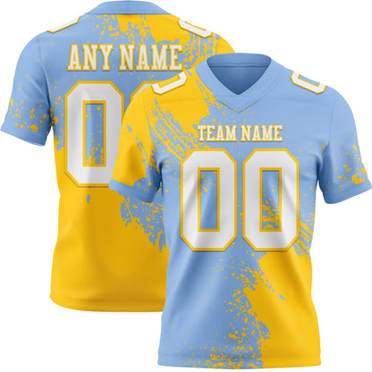 Custom Light Blue White-Yellow 3D Pattern Abstract Brush Stroke Mesh Authentic Football Jersey - Sky-Custom