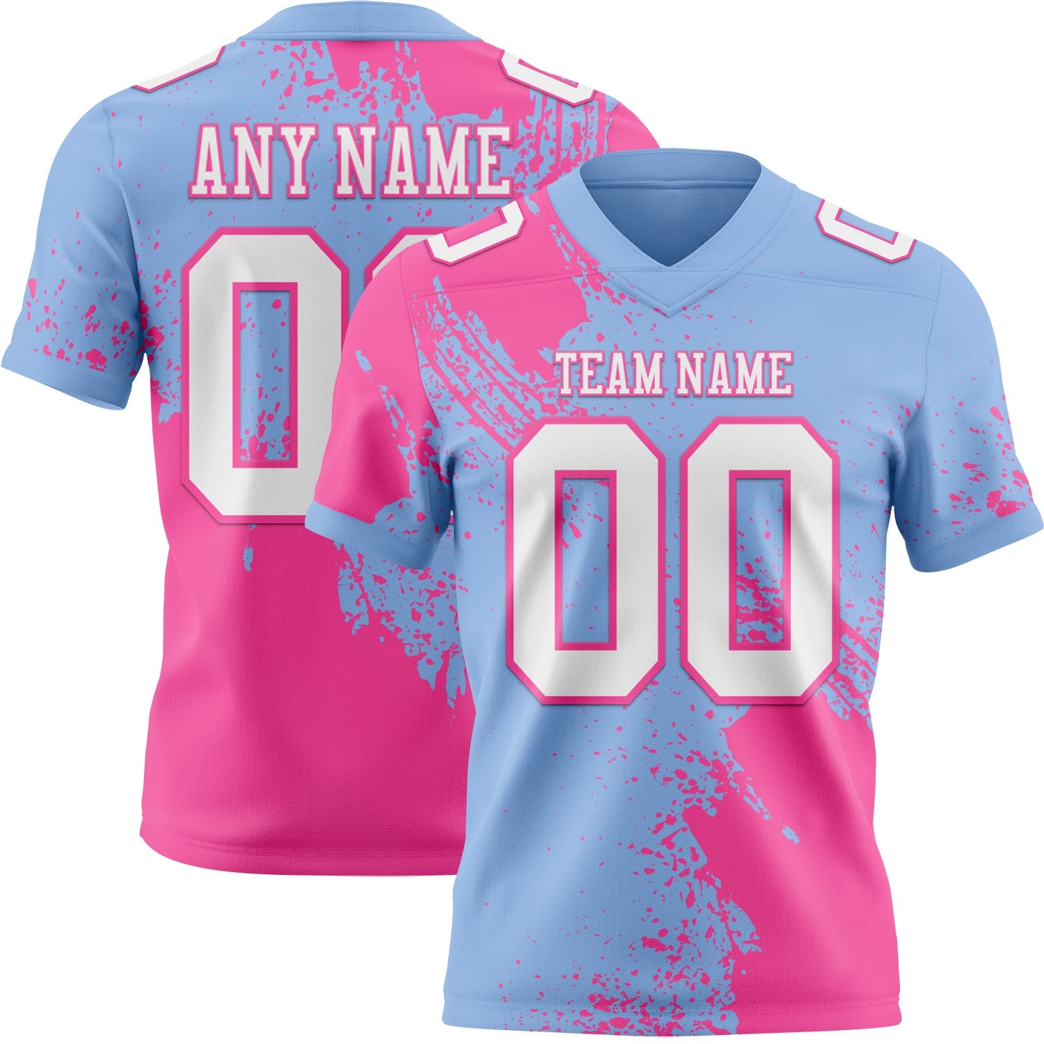 Custom Light Blue White-Pink 3D Pattern Abstract Brush Stroke Mesh Authentic Football Jersey - Sky-Custom