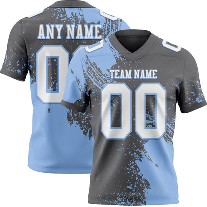 Custom Steel Gray White-Light Blue 3D Pattern Abstract Brush Stroke Mesh Authentic Football Jersey - Sky-Custom