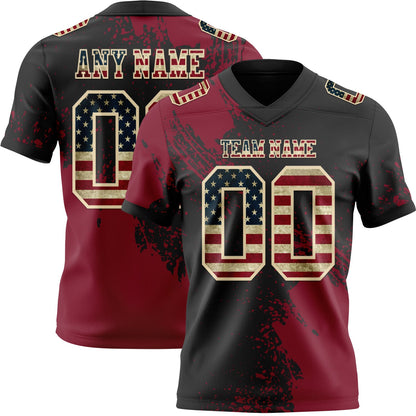 Custom Black Vintage USA Flag Crimson-Cream 3D Pattern Abstract Brush Stroke Mesh Authentic Football Jersey - Sky-Custom