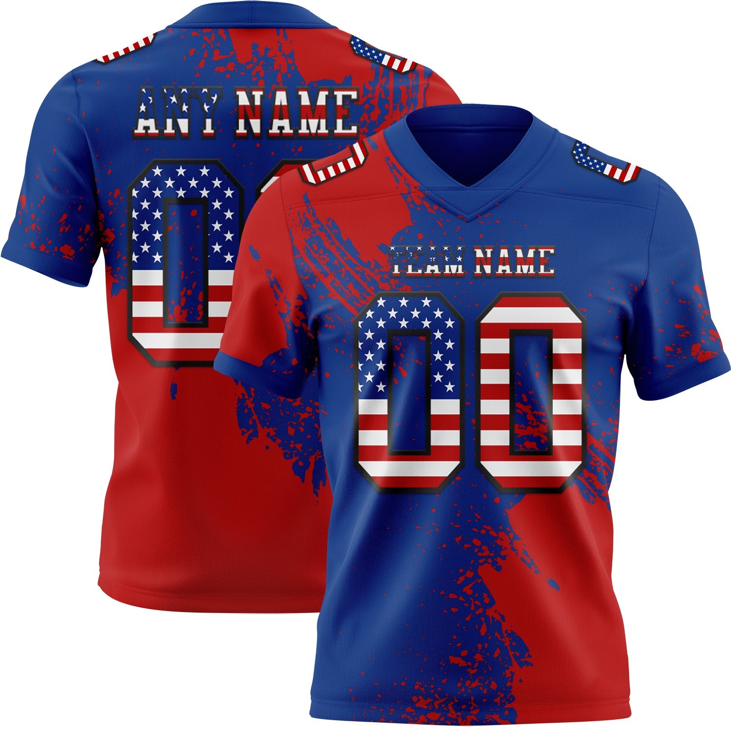 Custom Royal USA Flag Red-Black 3D Pattern Abstract Brush Stroke Mesh Authentic Football Jersey - Sky-Custom