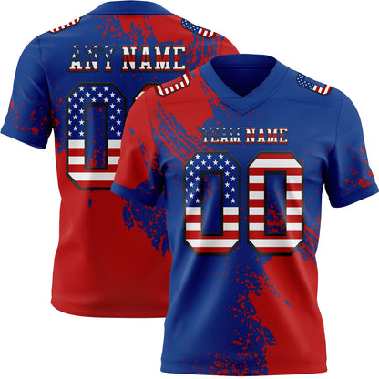 Custom Royal USA Flag Red-Black 3D Pattern Abstract Brush Stroke Mesh Authentic Football Jersey - Sky-Custom