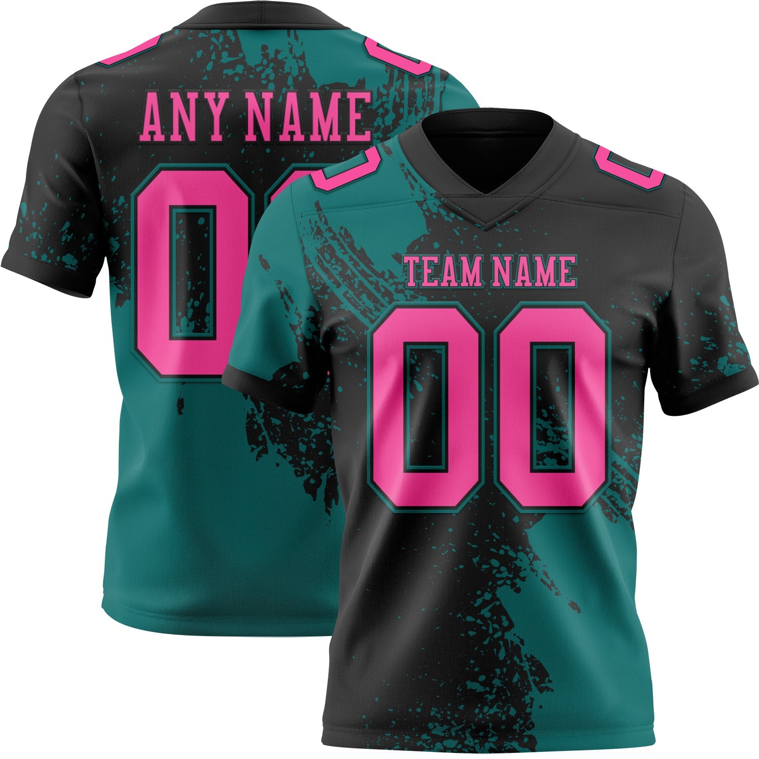 Custom Black Pink-Teal 3D Pattern Abstract Brush Stroke Mesh Authentic Football Jersey - Sky-Custom