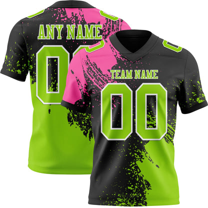 Custom Black Neon Green-Pink 3D Pattern Abstract Brush Stroke Mesh Authentic Football Jersey - Sky-Custom