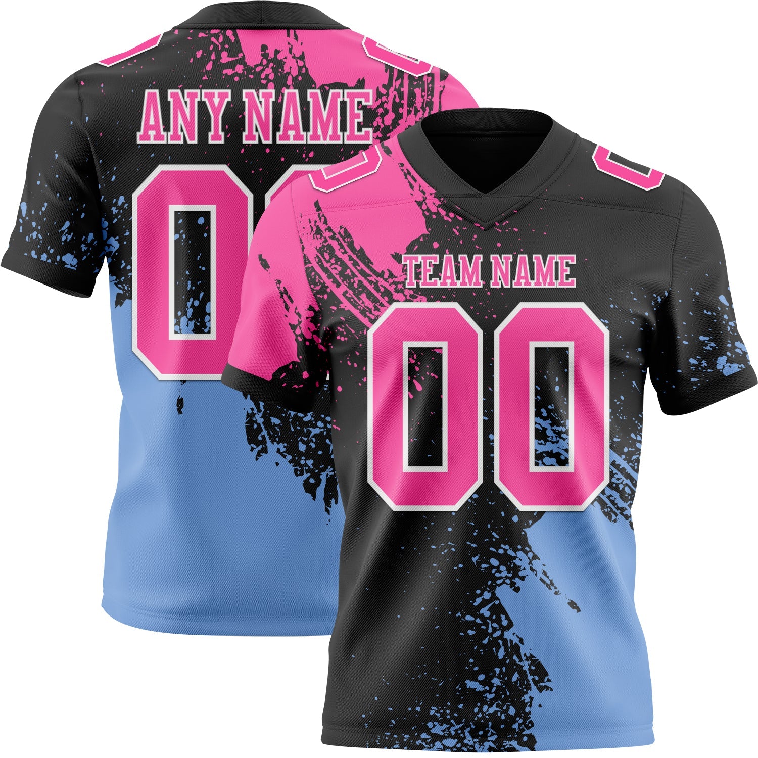 Custom Black Pink Light Blue-White 3D Pattern Abstract Brush Stroke Mesh Authentic Football Jersey - Sky-Custom