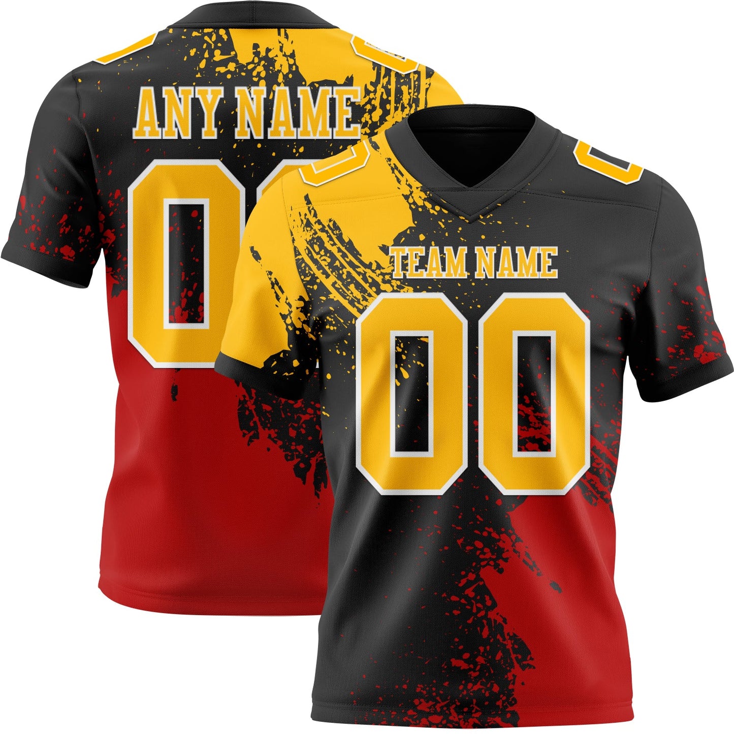 Custom Black Gold Red-White 3D Pattern Abstract Brush Stroke Mesh Authentic Football Jersey - Sky-Custom