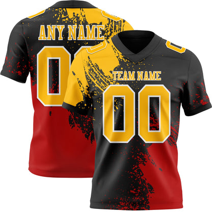Custom Black Gold Red-White 3D Pattern Abstract Brush Stroke Mesh Authentic Football Jersey - Sky-Custom