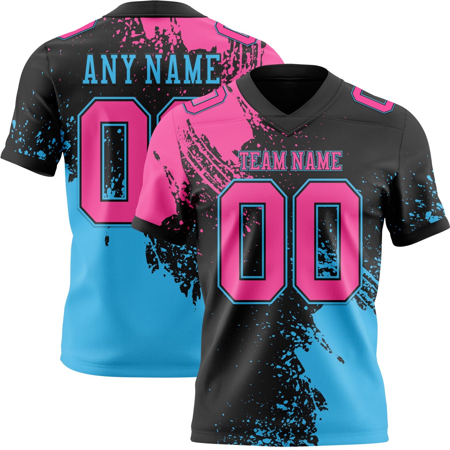 Custom Black Pink-Sky Blue 3D Pattern Abstract Brush Stroke Mesh Authentic Football Jersey - Sky-Custom