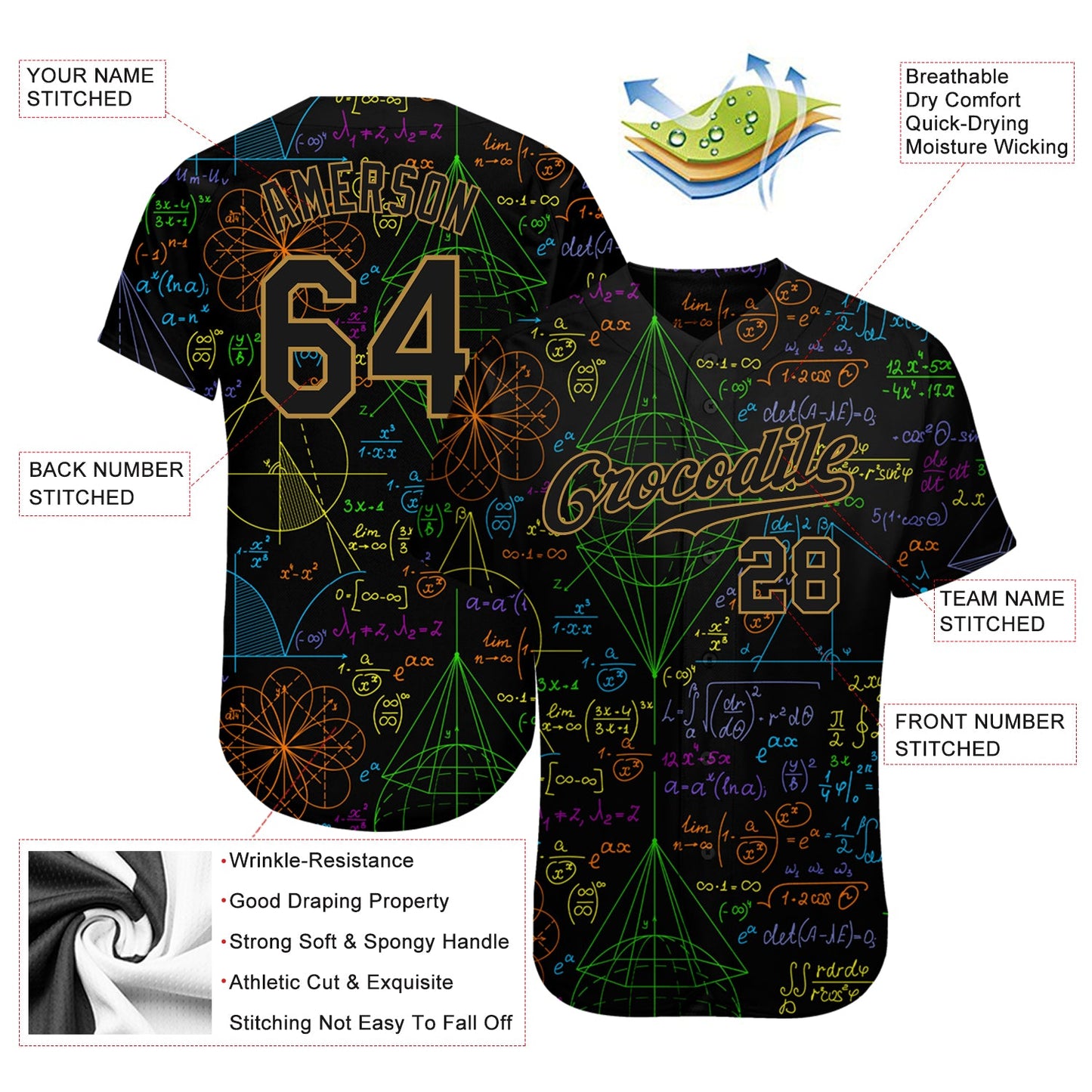Custom 3D Pattern Design Math Authentic Baseball Jersey - Sky-Custom