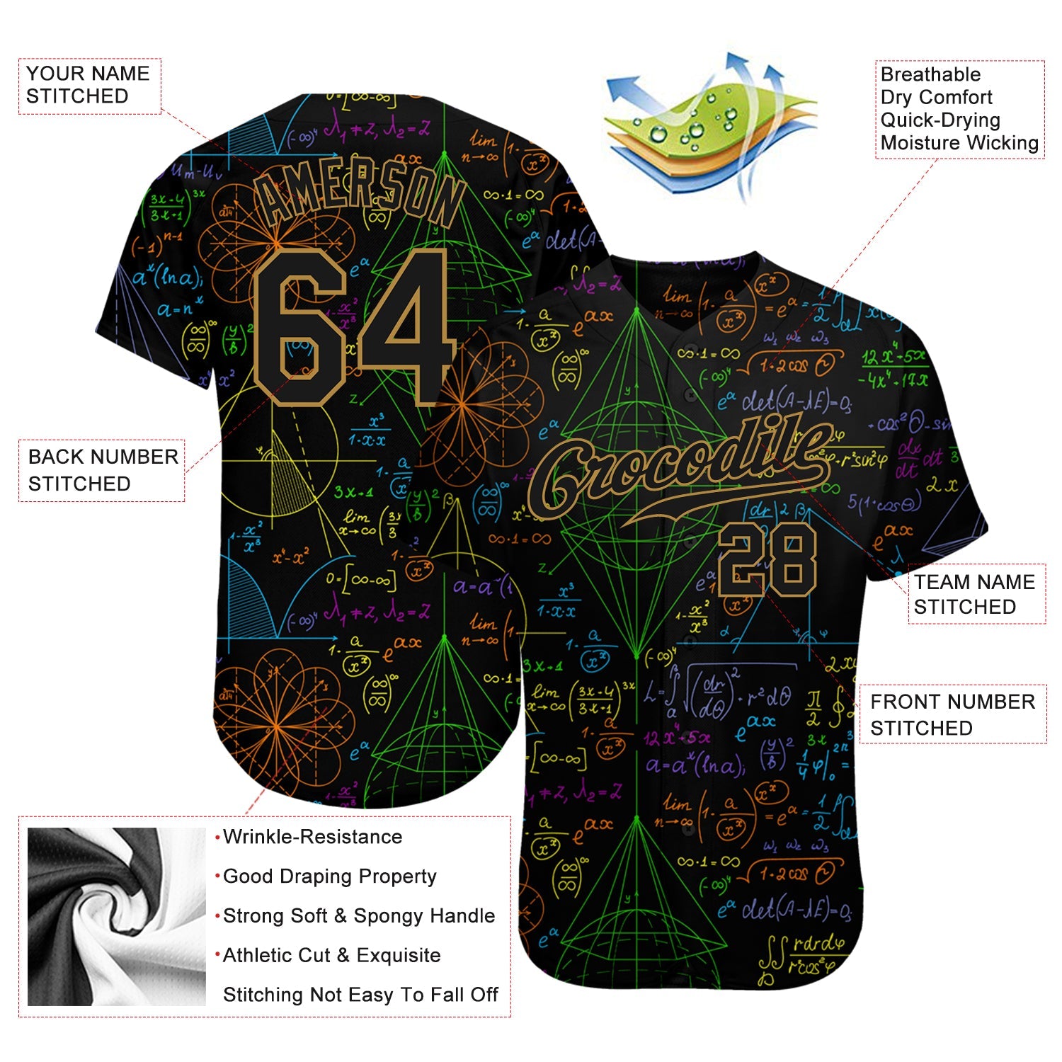 Custom 3D Pattern Design Math Authentic Baseball Jersey - Sky-Custom