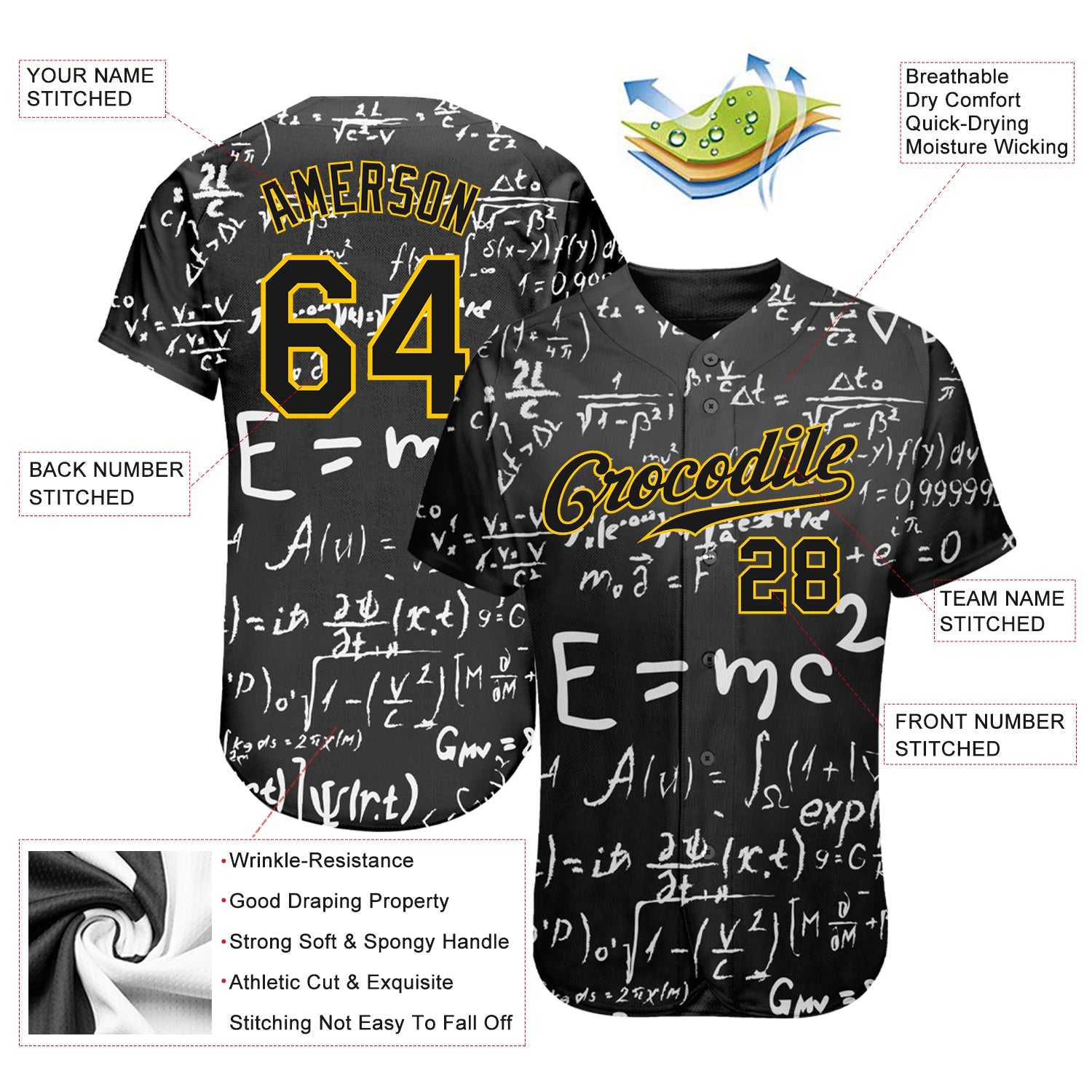 Custom 3D Pattern Design Math Authentic Baseball Jersey - Sky-Custom