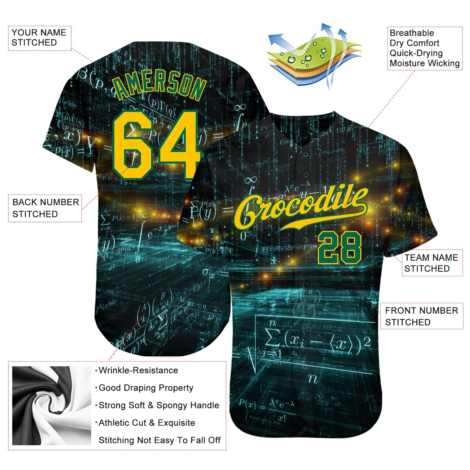 Custom 3D Pattern Design Math Authentic Baseball Jersey - Sky-Custom