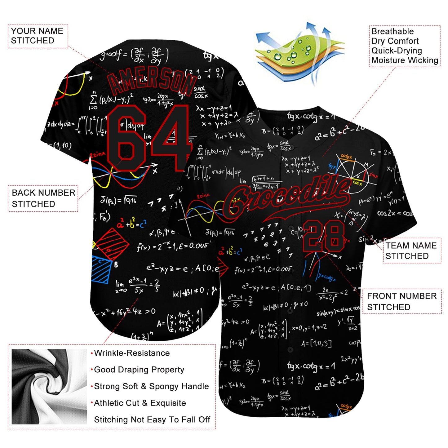 Custom 3D Pattern Design Math Authentic Baseball Jersey - Sky-Custom