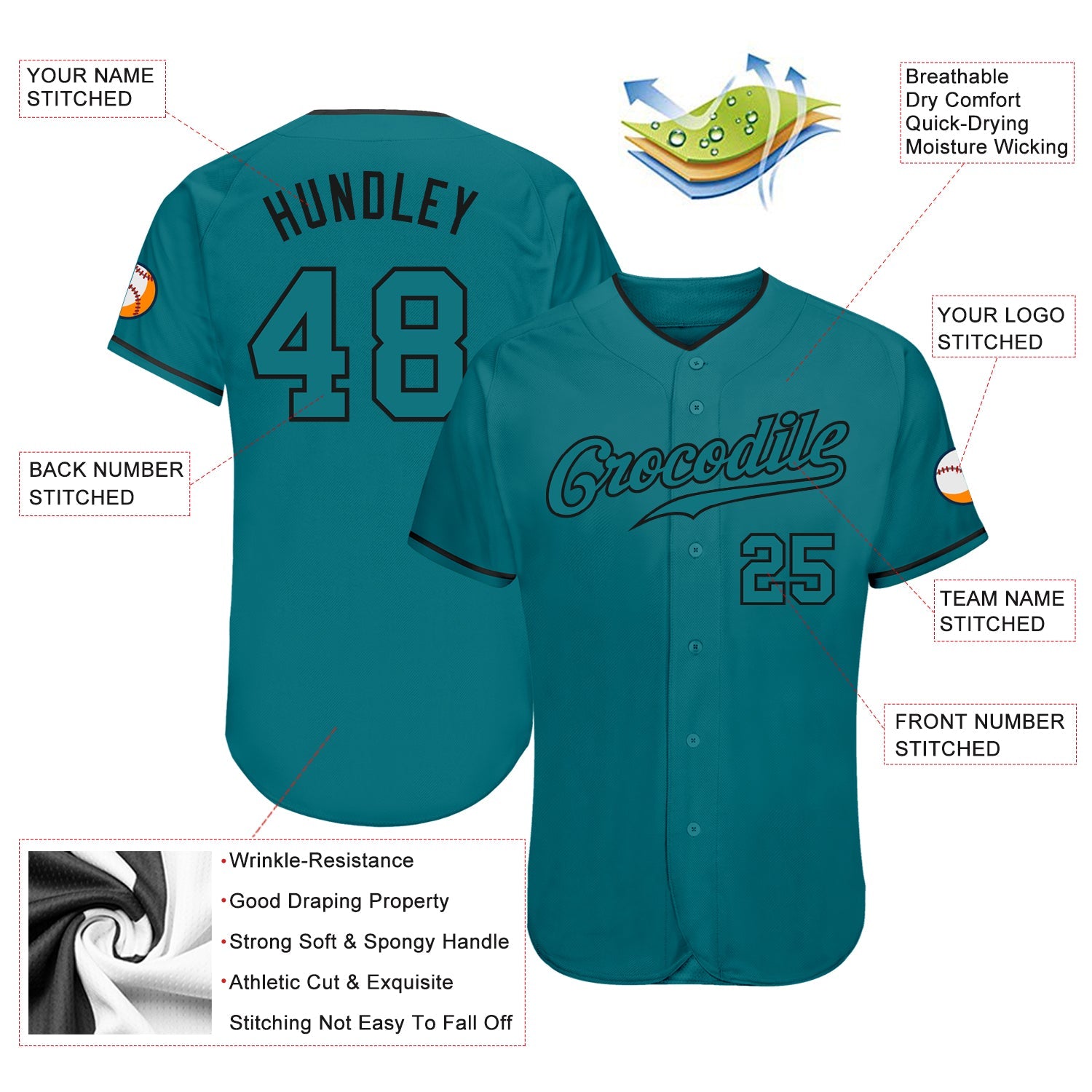 Custom Teal Teal-Black Authentic Baseball Jersey - Sky-Custom