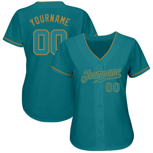 Custom Teal Teal-Old Gold Authentic Baseball Jersey - Sky-Custom
