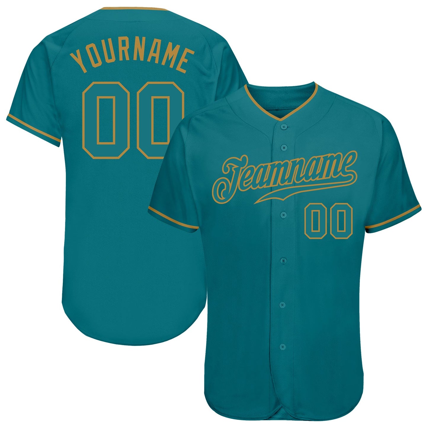 Custom Teal Teal-Old Gold Authentic Baseball Jersey - Sky-Custom
