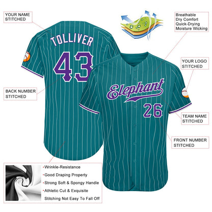 Custom Teal White Pinstripe Purple-White Authentic Baseball Jersey - Sky-Custom