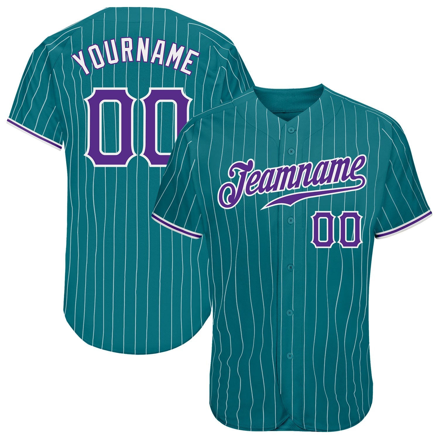Custom Teal White Pinstripe Purple-White Authentic Baseball Jersey - Sky-Custom