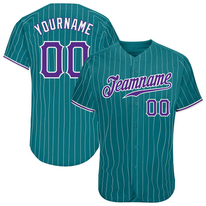 Custom Teal White Pinstripe Purple-White Authentic Baseball Jersey - Sky-Custom
