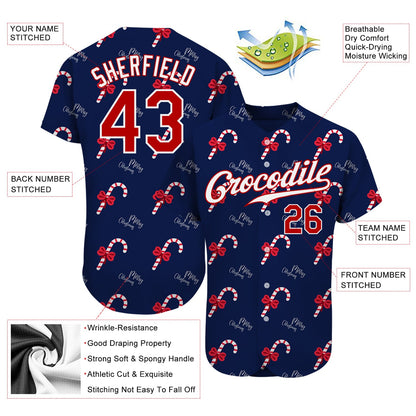 Custom Navy Red-White Christmas 3D Authentic Baseball Jersey - Sky-Custom