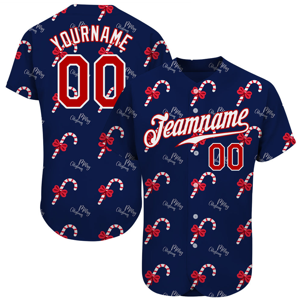 Custom Navy Red-White Christmas 3D Authentic Baseball Jersey - Sky-Custom