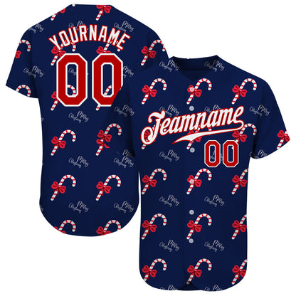 Custom Navy Red-White Christmas 3D Authentic Baseball Jersey - Sky-Custom