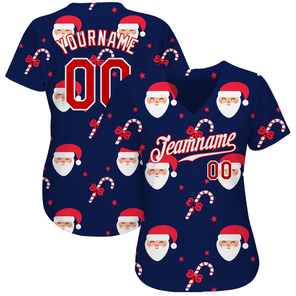 Custom Navy Red-White Christmas 3D Authentic Baseball Jersey - Sky-Custom
