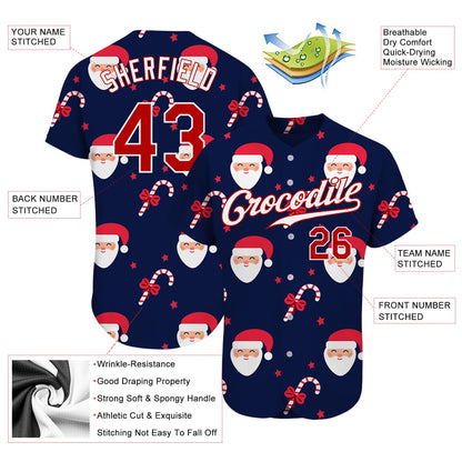 Custom Navy Red-White Christmas 3D Authentic Baseball Jersey - Sky-Custom
