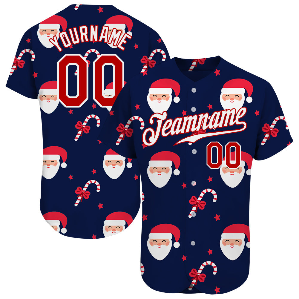 Custom Navy Red-White Christmas 3D Authentic Baseball Jersey - Sky-Custom